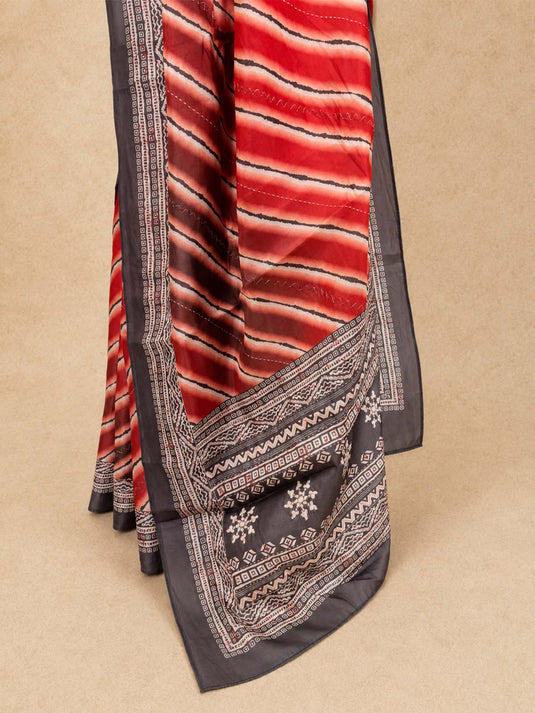 Red and Grey Tussar Printed Saree