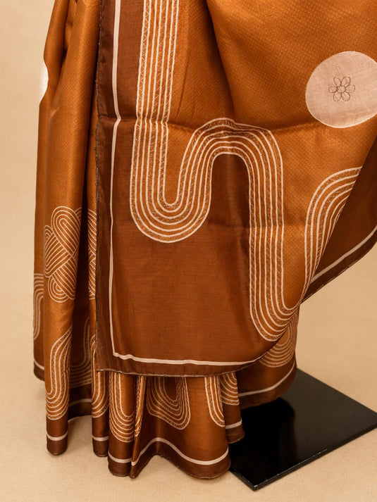Orange Tussar Printed Saree