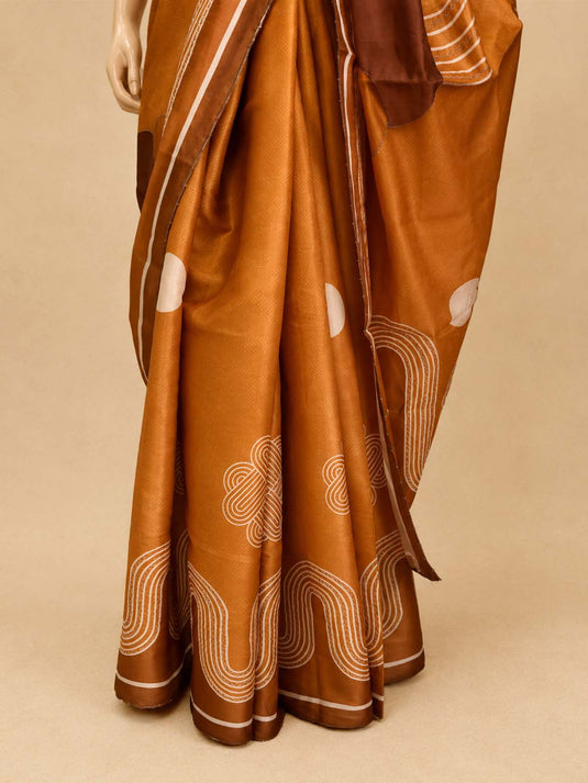 Orange Tussar Printed Saree
