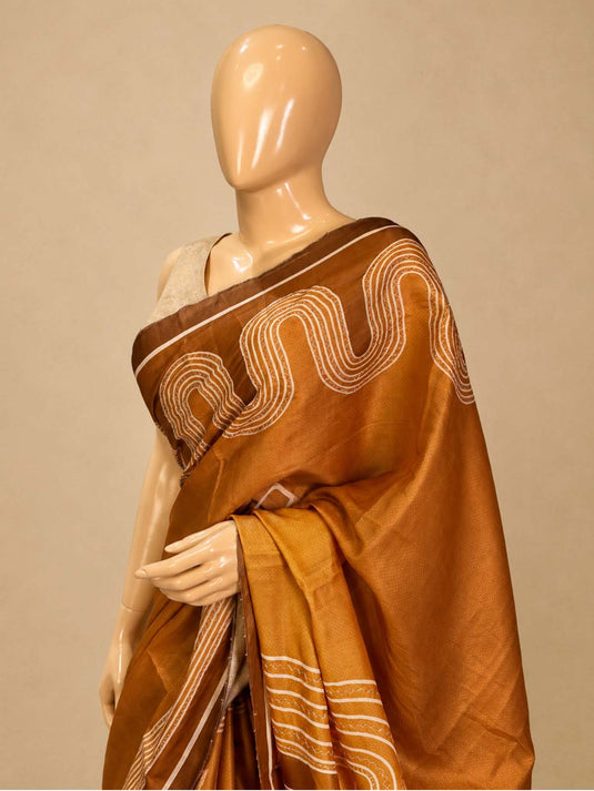 Orange Tussar Printed Saree