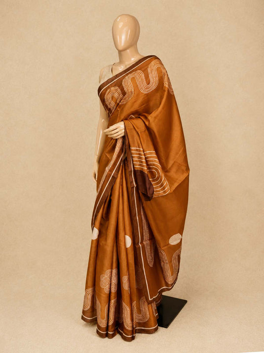Orange Tussar Printed Saree