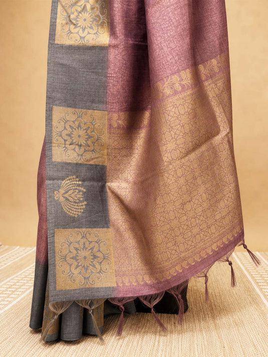 Purple tussar Silk Zari Woven Saree