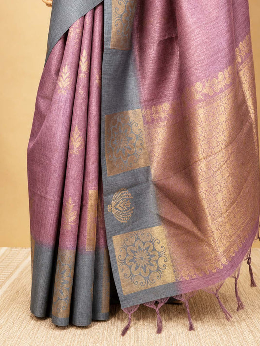 Purple tussar Silk Zari Woven Saree