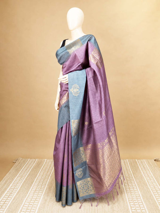 Purple tussar Silk Zari Woven Saree