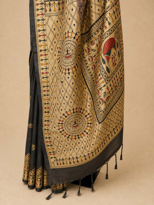 Grey  Tussar Printed Saree