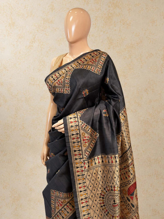 Grey  Tussar Printed Saree