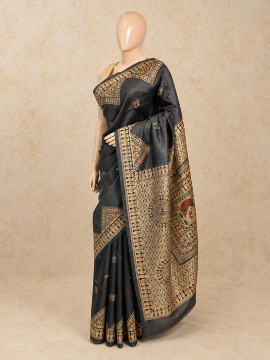 Grey  Tussar Printed Saree