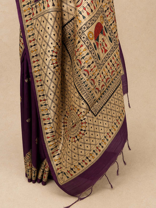Purple Tussar Printed Saree