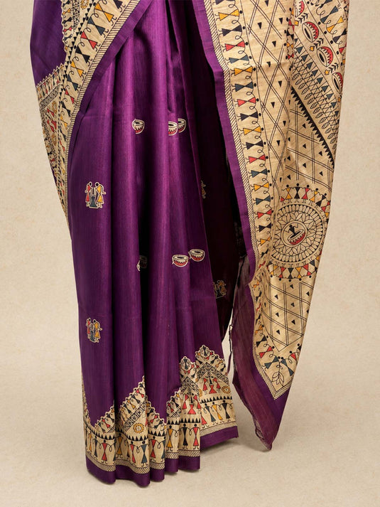 Purple Tussar Printed Saree