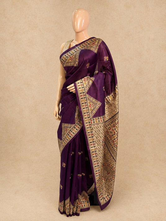 Purple Tussar Printed Saree