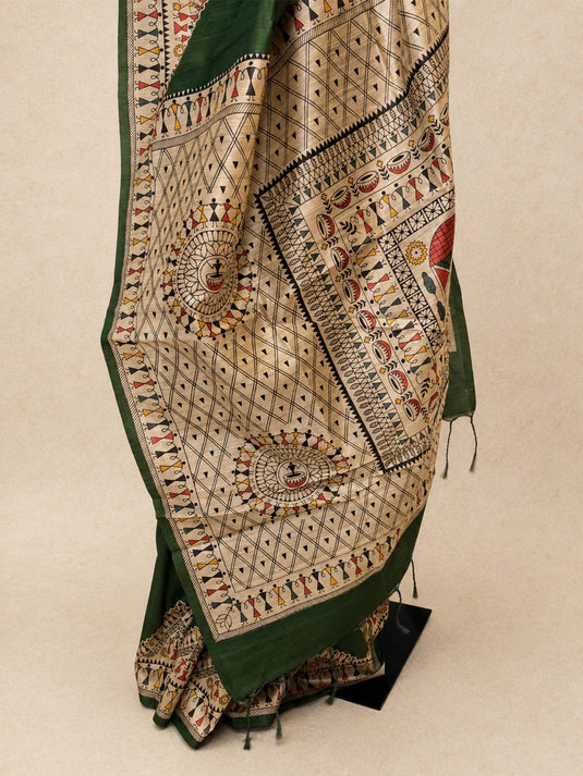 Green  Tussar Printed Saree