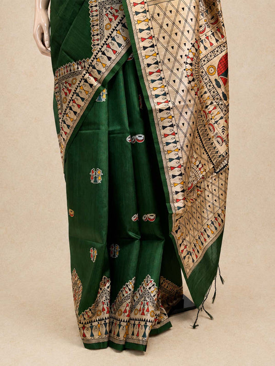 Green  Tussar Printed Saree