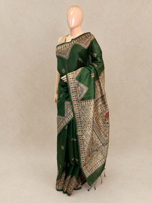 Green  Tussar Printed Saree
