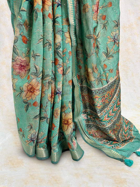 Blue Mul Chanderi Printed Saree