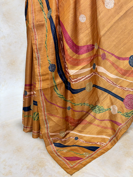 Yellow Tussar Printed Saree