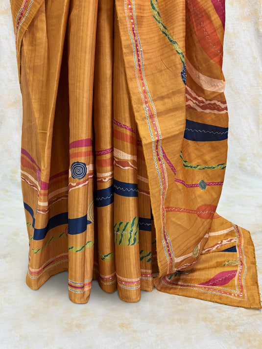 Yellow Tussar Printed Saree