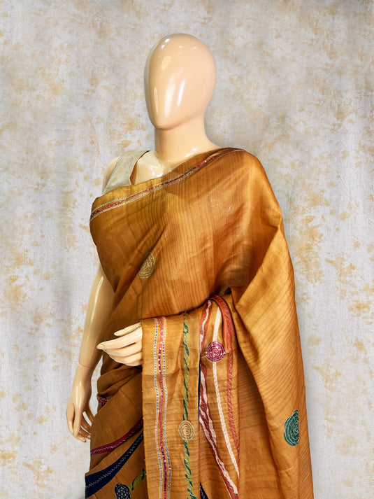 Yellow Tussar Printed Saree