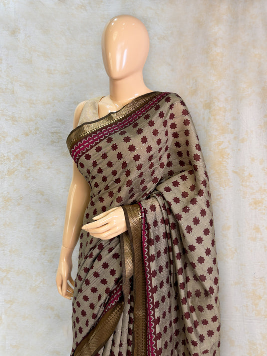 Beige Mul Chanderi Printed Saree