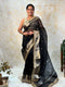 Black Tissue Silk Saree With Lace Border