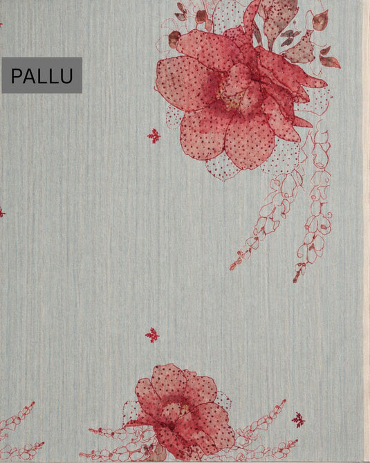 Blue Tussar Printed Saree