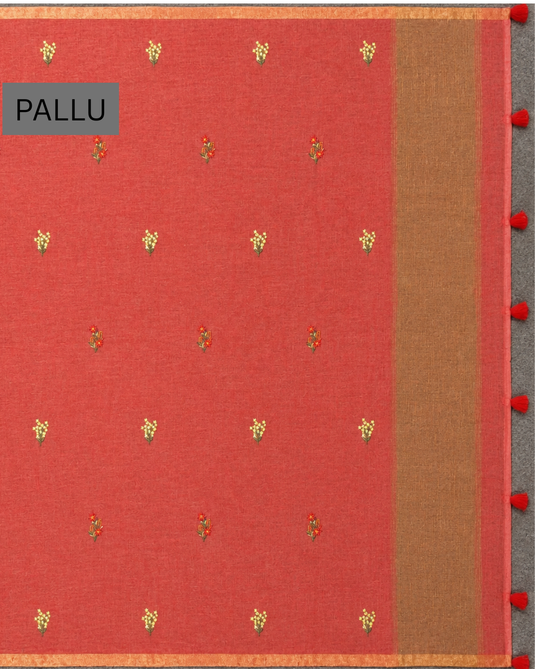 Orange Linen Embroidered Saree