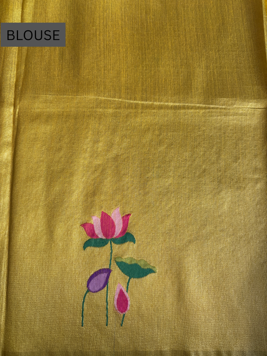 Yellow Tussar Silk Reham Weaving Saree