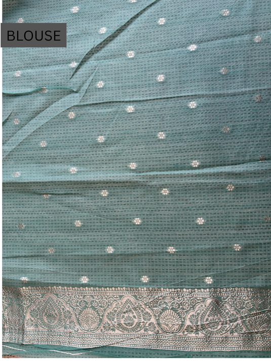 Teal Chanderi Zari Weaving Saree