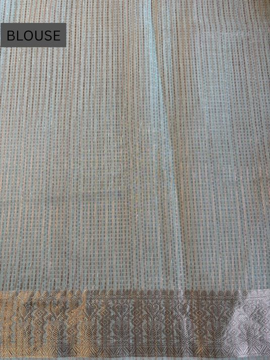 Blue Linen Tissue Zari Weaving Saree