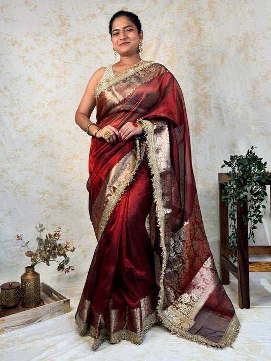 Red tissue saree