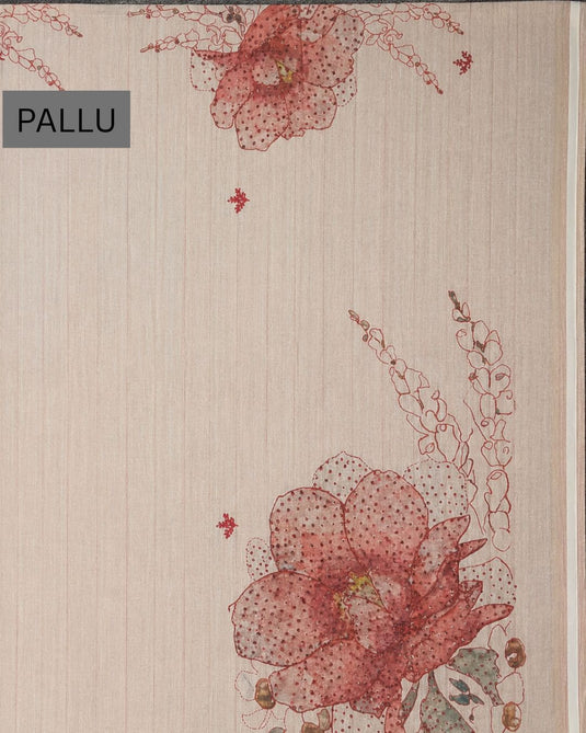 Peach Tussar Printed Saree