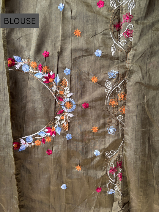 Green Tussar Silk Embroidered Saree