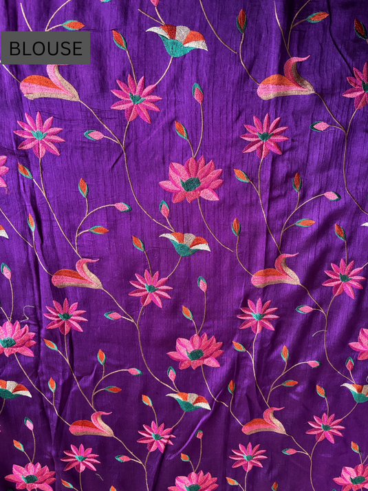 Purple Tussar Embroidered Saree