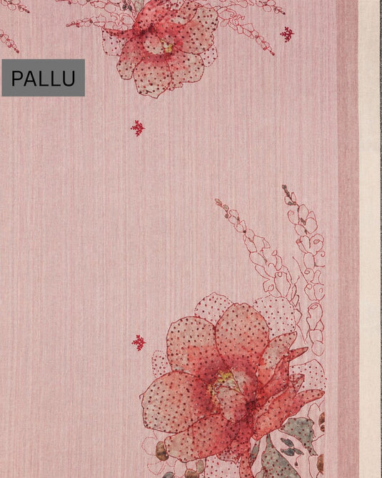 Pink Tussar Printed Saree