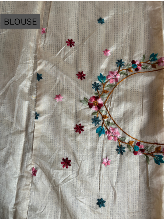 Beige Tussar Embroidered Saree