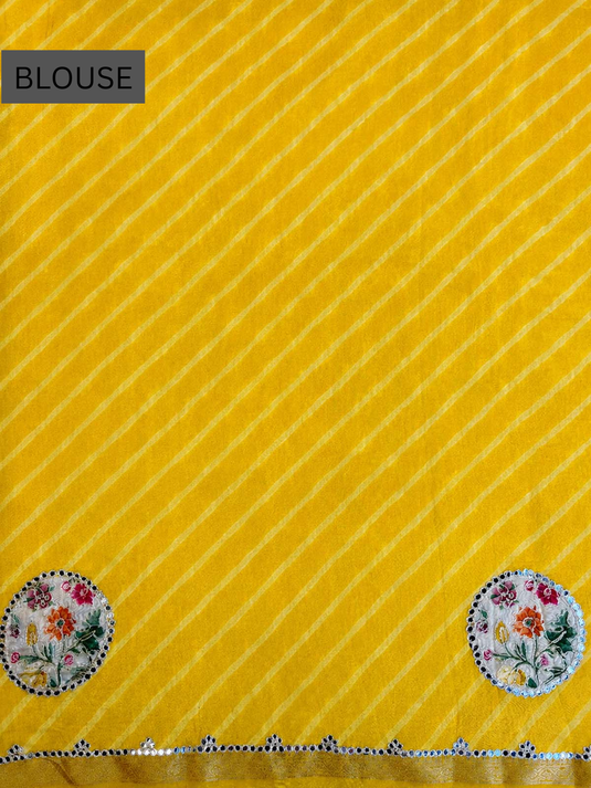 Yellow Dola Silk Patchwork Saree