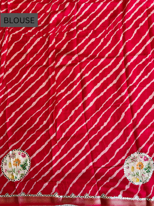 Red Dola Silk Patchwork Saree
