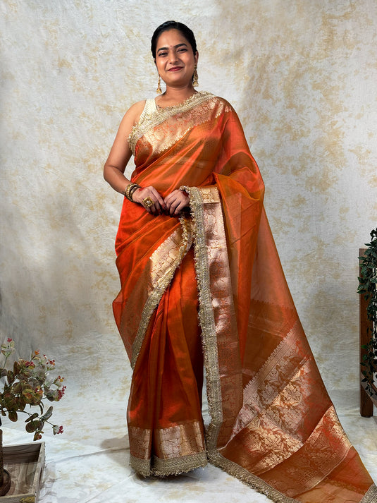 Yellow tissue saree