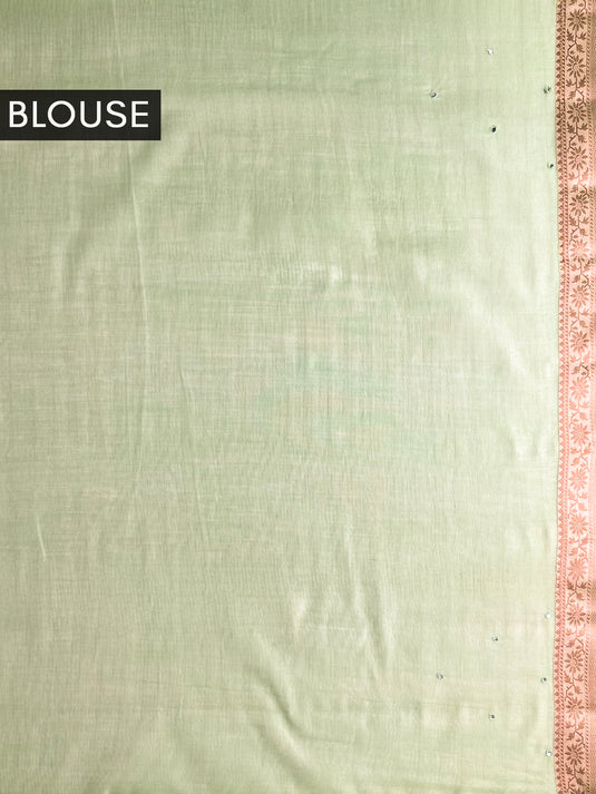 Light Green Supernet Cotton Embroidered Saree