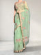 Light Green Supernet Cotton Embroidered Saree