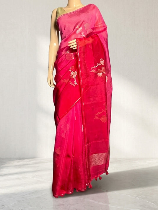 Pink Zari work Paper Silk Saree
