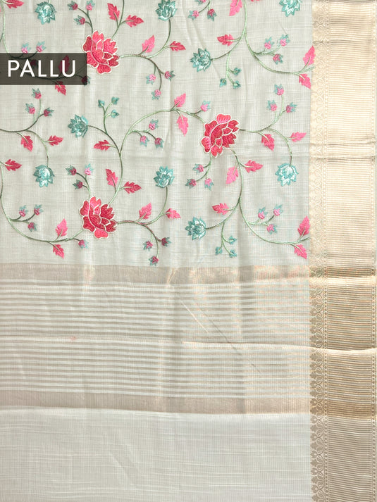 Beige Linen Tissue Embroidered Saree