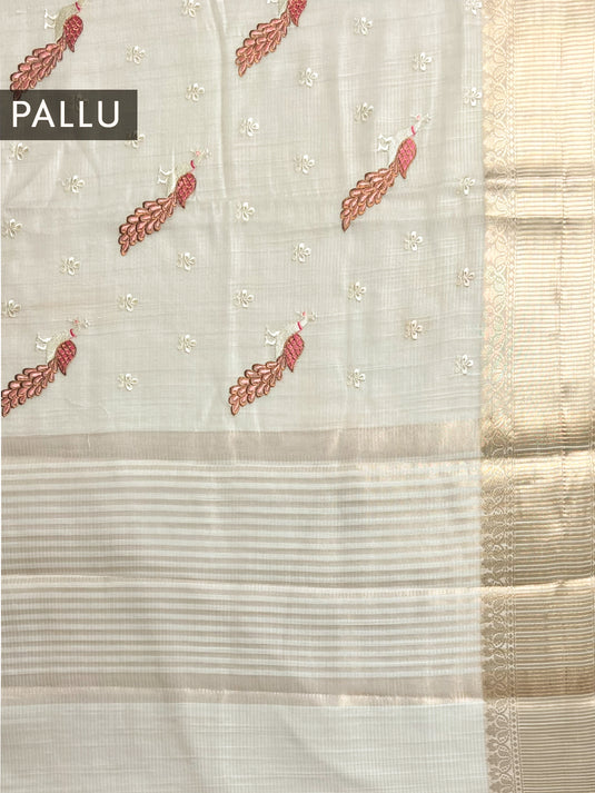 Beige Linen Tissue Embroidered Saree