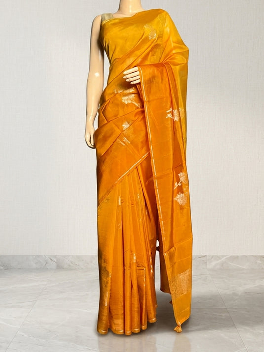 Yellow Zari work Paper Silk Saree