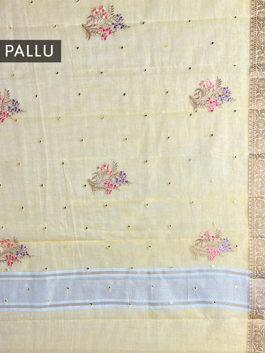 Yellow Supernet Cotton Embroidered Saree