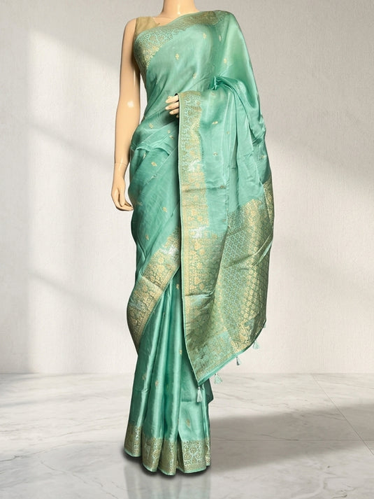 Green Satin Silk Zari Woven Saree