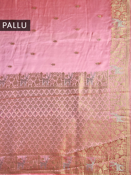Pink Satin Silk Zari Woven Saree