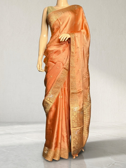 Peach Satin Silk Zari Woven Saree