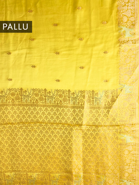 Yellow Satin Silk Zari Woven Saree