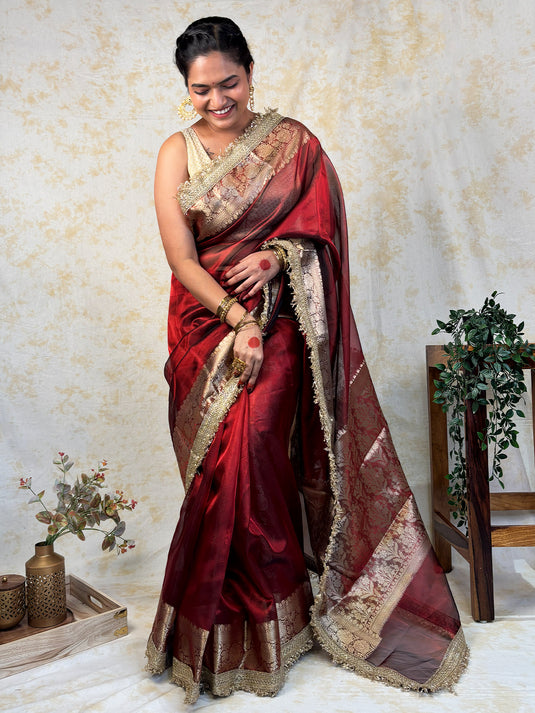 Red tissue saree