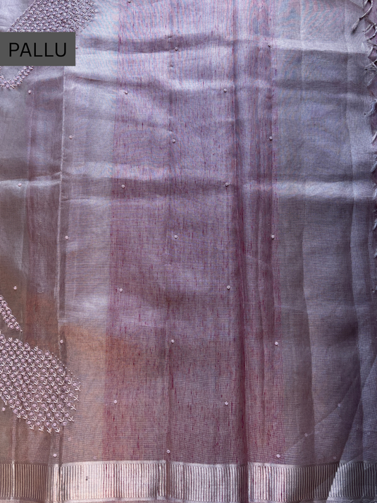 Pink Kota Tissue Embroidered Saree